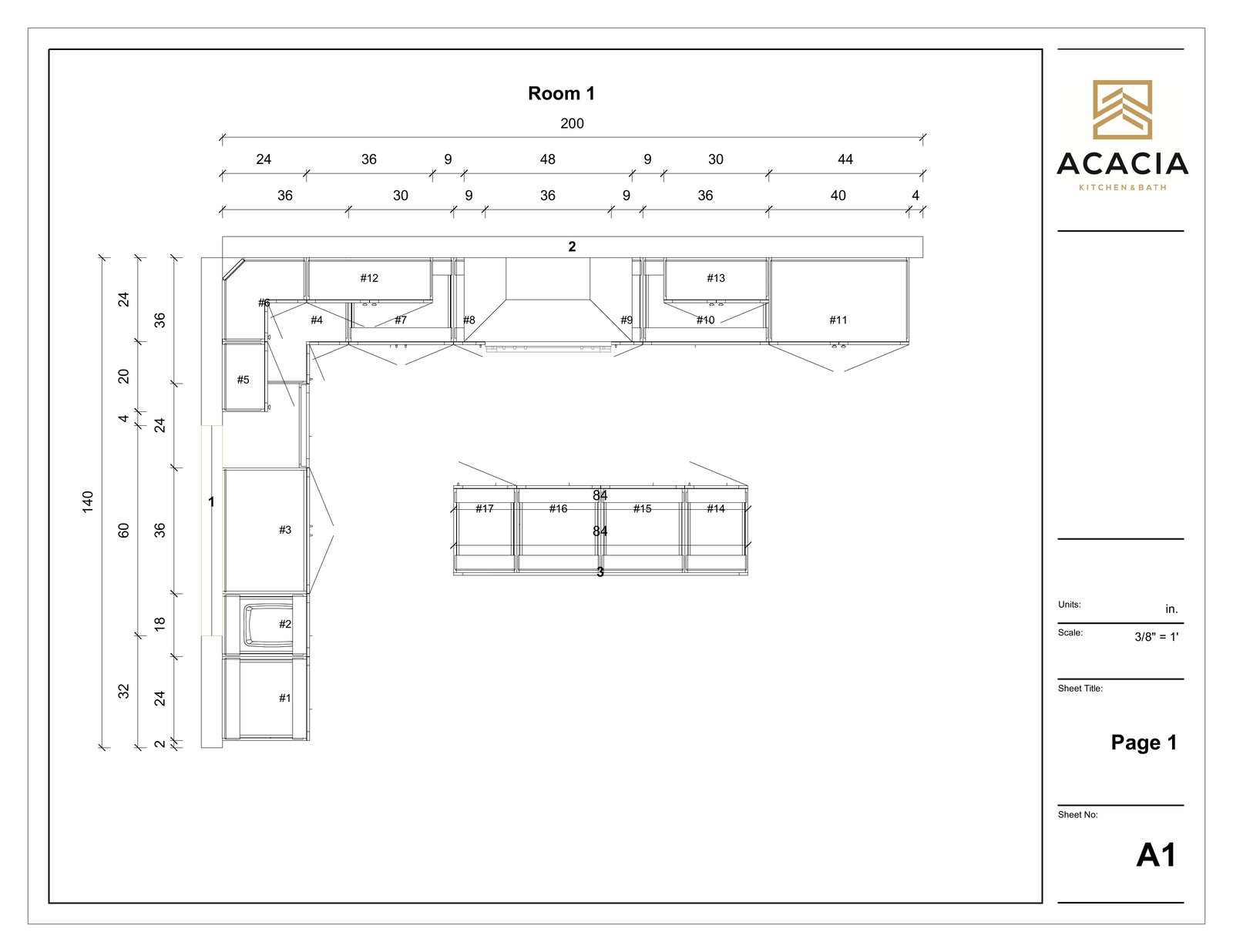 Authentic Mozaik Complete kitchen floor plan, original dimensions and Acacia branding preserved.